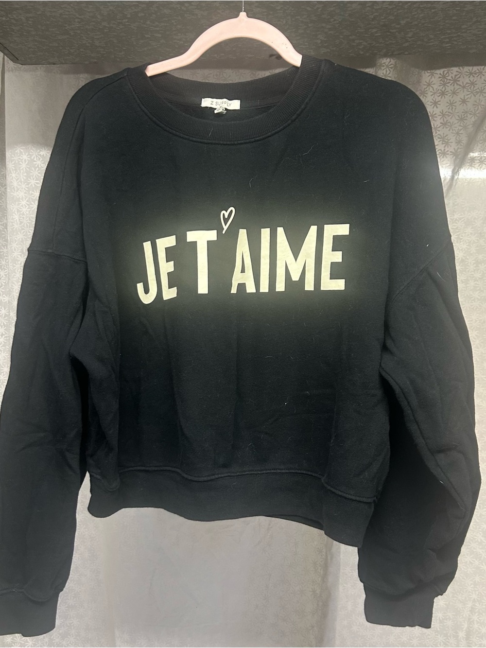 Z Supply Black 'Je T'aime' Crewneck Sweatshirt